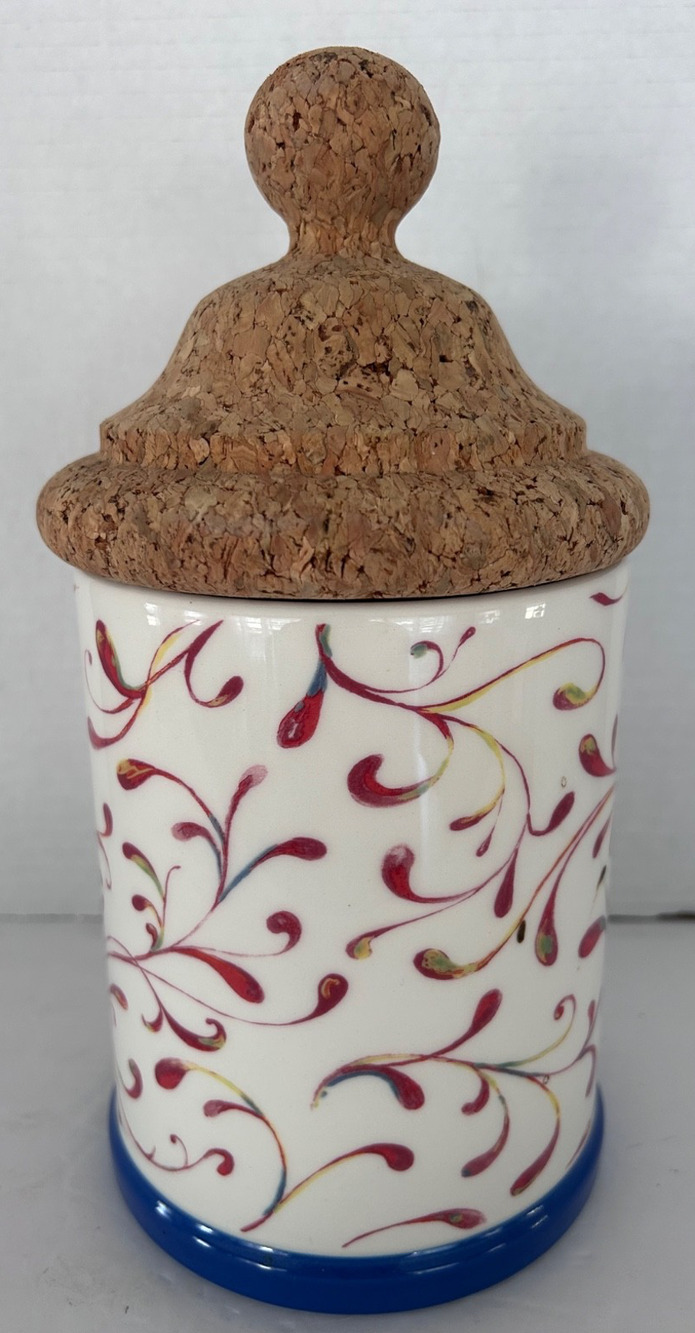 MacKenzie-Childs Carnaby Medium Canister Cork Lid Made in Portugal 10”x 4.75”